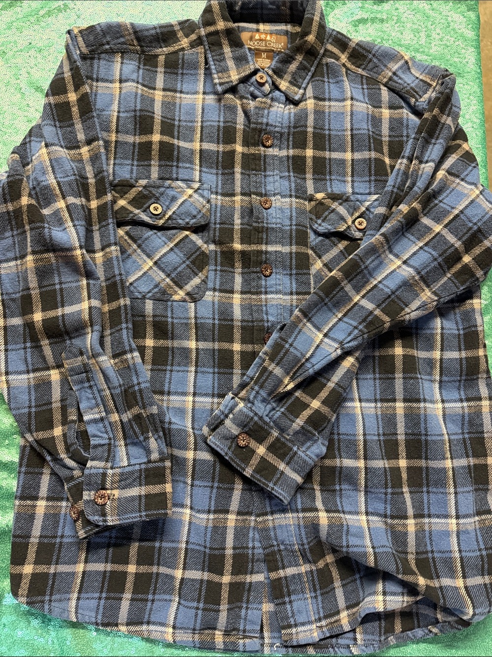 Moose Creek Blue Plaid Casual Button-Down Shirt